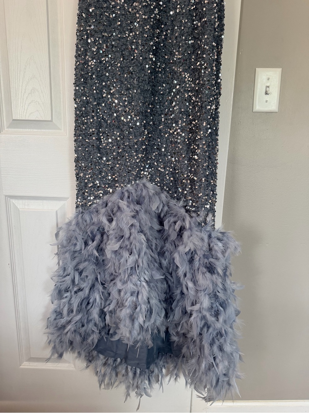 Fashion Nova Grey Full Sequin Fur Maxi Dress Mock Neck - Picture 5 of 12